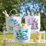 Personalisierte niedliche Fantasie Einhorn Dinosaurier Leinwand Osterkorb mit Initialen und Namen Party Gunst Eier jagen Ostern Geschenk für Kinder