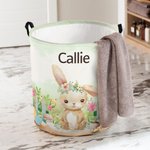 Conejito de Pascua Personalizado Huevos de Pascua Floral Cesto Plegable para la Ropa con Nombre y Asa Regalo de Cumpleaños de Pascua para Niños