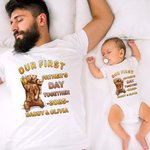 T-shirt Onesie pour Bébé 100% Coton Personnalisé avec Nom Motif Ours Papa Bébé Cadeau de Fête des Pères pour Nouveau-né et Nouveau Papa