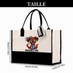 Sac Fourre-tout en Toile Personnalisé avec Nom et Motif d'Animal ou Personnage Fantaisiste Cadeau Anniversaire pour Amoureux du Café Famille Ami
