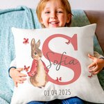 Funda de cojín personalizada con conejo Peter Rabbit y nombre decoración para habitación infantil regalo de babyshower para niños