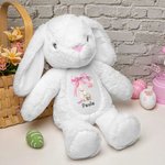 Peluches personalizados con conejito de Pascua y lazo rosa elegante con inicial y nombre regalo de Pascua para niños