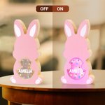 Personalised Cute Bunny LED Light Wooden Decoration with Tabletop Name Block Sign Easter Party Housewarming Mother's Day Gift for Family Kids