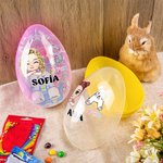 Huevo de Pascua grande rellenable personalizado con nombre inicial con temática de conejito y personaje regalo de Pascua para niños