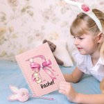 Personalised Cute Easter Bunny Initial A5 Lined Page Spiral Notebook with Name and Bunny Pom Pen Easter Back to School Gift for Kids