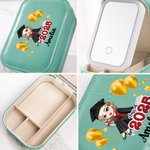 Gepersonaliseerde ballon afstuderen Cartoon Girl naam lederen sieraden doos met LED driekleur verstelbare make-up spiegel afstuderen verjaardagscadeau voor vrouwen