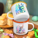 Tasse en émail à bord coloré 12 oz avec nom Fantasy Unicorn Dinosaur Gradient Initial Cadeau d'anniversaire de Pâques pour enfants Famille