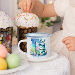 Tasse en émail à bord coloré 12 oz avec nom Fantasy Unicorn Dinosaur Gradient Initial Cadeau d'anniversaire de Pâques pour enfants Famille