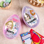 Huevo de Pascua grande rellenable personalizado con nombre inicial con temática de conejito y personaje regalo de Pascua para niños