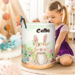 Conejito de Pascua Personalizado Huevos de Pascua Floral Cesto Plegable para la Ropa con Nombre y Asa Regalo de Cumpleaños de Pascua para Niños
