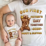 T-shirt Onesie pour Bébé 100% Coton Personnalisé avec Nom Motif Ours Papa Bébé Cadeau de Fête des Pères pour Nouveau-né et Nouveau Papa