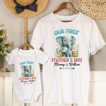 Personlig söt elefant vår första mors dag bomulls T-shirt med text första mors dag födelsedagspresent till ny mamma