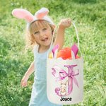Personalised Cute Easter Bunny Ear Bow Initial Bucket Bag with Name Easter Egg Hunt Basket Birthday Holiday Party Favors Gift for Kids