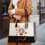 Henkilökohtainen muoti sarjakuva tyttö huulipuna suunnittelu suuri kangas Kangas Kangaskassi nimi loma syntymäpäivä lahja naisille tytöille