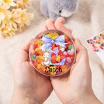 Conejito de Pascua personalizado Lazo con iniciales Caja redonda transparente para caramelos con nombre Cesta de vacaciones Rellenos Fiesta de Pascua Regalo para niños