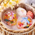 Conejito de Pascua personalizado Lazo con iniciales Caja redonda transparente para caramelos con nombre Cesta de vacaciones Rellenos Fiesta de Pascua Regalo para niños