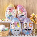 Huevo de Pascua grande rellenable personalizado con nombre inicial con temática de conejito y personaje regalo de Pascua para niños