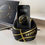 Personalized 3D Printed Basketball Shaped Phone Holder Stand with Text and Charging Groove Desk Decor Birthday Holiday Gift for Sport Lovers