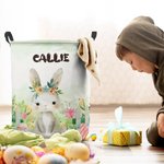 Conejito de Pascua Personalizado Huevos de Pascua Floral Cesto Plegable para la Ropa con Nombre y Asa Regalo de Cumpleaños de Pascua para Niños