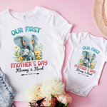 Personlig söt elefant vår första mors dag bomulls T-shirt med text första mors dag födelsedagspresent till ny mamma