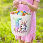 Personalisierte niedliche Fantasie Einhorn Dinosaurier Leinwand Osterkorb mit Initialen und Namen Party Gunst Eier jagen Ostern Geschenk für Kinder