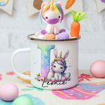 Tasse en émail à bord coloré 12 oz avec nom Fantasy Unicorn Dinosaur Gradient Initial Cadeau d'anniversaire de Pâques pour enfants Famille