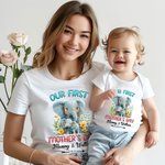 Personlig söt elefant vår första mors dag bomulls T-shirt med text första mors dag födelsedagspresent till ny mamma
