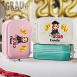 Gepersonaliseerde ballon afstuderen Cartoon Girl naam lederen sieraden doos met LED driekleur verstelbare make-up spiegel afstuderen verjaardagscadeau voor vrouwen
