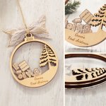 Boule de Neige Personnalisé avec Nom et Information de Bébé Ornement en Bois Décoration de l'Arbre de Noël Cadeau de Premier Noël pour Nouveau-né