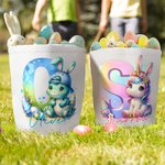 Personalisierte niedliche Fantasie Einhorn Dinosaurier Leinwand Osterkorb mit Initialen und Namen Party Gunst Eier jagen Ostern Geschenk für Kinder