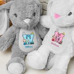 Conejito de Pascua Personalizado Personaje de dibujos animados lazo inicial lindo peluche animal de juguete con el nombre de Pascua regalo de cumpleaños para niños niñas