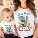 Personlig söt elefant vår första mors dag bomulls T-shirt med text första mors dag födelsedagspresent till ny mamma