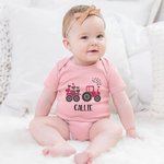 Personalized Cute Tractor Heart 100% Cotton Baby Bodysuit T-shirt with Name Birthday Anniversary Valentine's Day Gift for Infants Toddlers