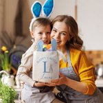 Personalisierte Frohe Ostern niedlichen Peter Rabbit Hasenohren Osterkorb mit Initialen und Namen Ostereierjagd Party Favors Geburtstagsgeschenk für Jungen Mädchen