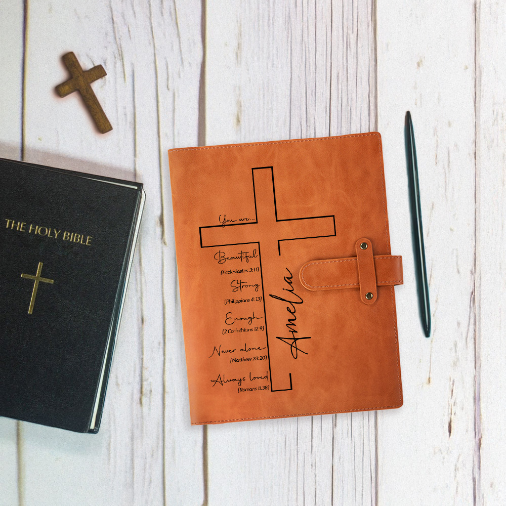Cross Notebook Personalized Cross Bible Verse Portable A5 Leather Notebook Cover with ...