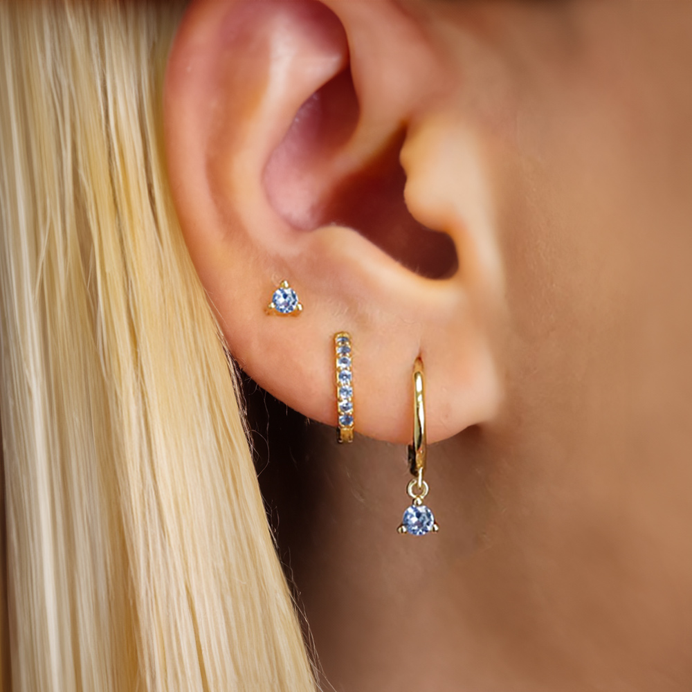 Boucle d'oreille en argent sterling personnalisé avec pierrre de naissance cadeau d'anniversaire pour femme