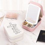 Boîte à bijoux de voyage en cuir avec miroir de maquillage LED ajustable Cadeau d'anniversaire et de mariage pour femmes chrétiennes