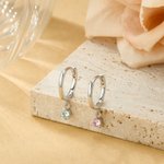 Personalized Dainty Minimalist Sterling Silver Birthstone Huggie Hoop Stud Earrings Anniversary Birthday Gift for Women