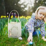 Personalized Cute Peter Rabbit Floral Initial Design Reusable Bunny Ears Basket with Name Party Favor Easter Hunting Birthday Gift for Kids Family