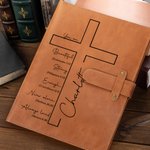 Personalizada Cruz Versículo de la Biblia Portátil A5 Cubierta de cuero cuaderno con bolsillo Cumpleaños Religioso Bautizo Regalo para la Familia Amigos Cristianos