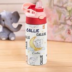 Personalizado lindo elefante Luna 12 oz niño aislado Nombre Botella de agua con asa y pajita de silicona Cumpleaños Volver a la escuela Regalo para Niño Niña