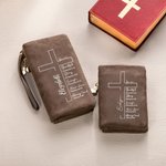 Personalizada Cruz Versículo de la Biblia Pulsera Tríptico de cuero billetera con nombre y ranuras para tarjetas Cumpleaños Bautizo Regalo para Cristianos Mujeres