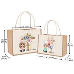 Gepersonaliseerde Cartoonfiguur Kruis 1-5 Geboorte Bloemen Grote Jute Draagtas met Naam en Handvat Pasen Religieus Geschenk voor Familie Christen