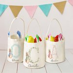 Personalized Cute Peter Rabbit Floral Initial Design Reusable Bunny Ears Basket with Name Party Favor Easter Hunting Birthday Gift for Kids Family