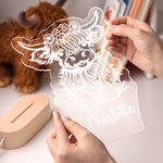 Personalized Highland Cow LED Night Light with Name and Wooden Base Home Decor Children's Day Birthday Gift for Kids Highland Cow Lover