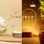 Personalized 1-12 Birth Flowers Heart-shaped LED Night Light with Wooden Base Home Decor Mother's Day Birthday Gift for Mom Grandma