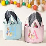 Gepersonaliseerd Schattig Peter Konijn Canvas Paasmandje met Naam en Voorletter Party Favor Eieren Jacht Pasen Cadeau voor Kinderen