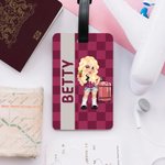 Gepersonaliseerde Y2K Cartoonfiguur Multikleurige Ruiten Bagagelabel met Naam Reisaccessoires Verjaardagscadeau  voor Vrouwen Mannen Y2K Liefhebbers