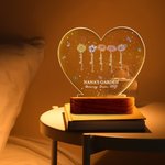 Personalized 1-12 Birth Flowers Heart-shaped LED Night Light with Wooden Base Home Decor Mother's Day Birthday Gift for Mom Grandma
