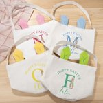 Personalisierte Frohe Ostern niedlichen Peter Rabbit Hasenohren Osterkorb mit Initialen und Namen Ostereierjagd Party Favors Geburtstagsgeschenk für Jungen Mädchen